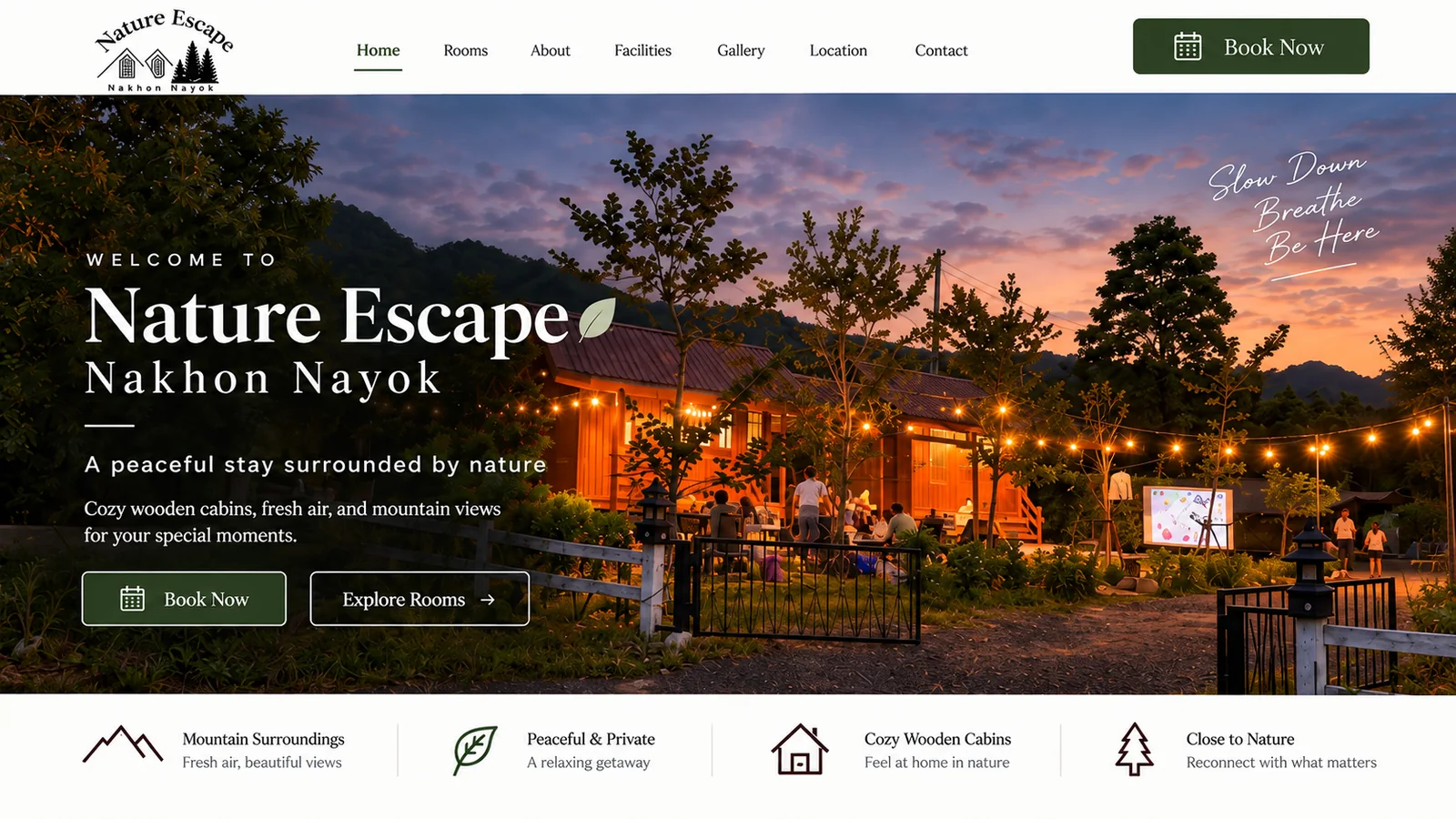 หน้าแรกเว็บไซต์ที่พัก Nature Escape Nakhon Nayok