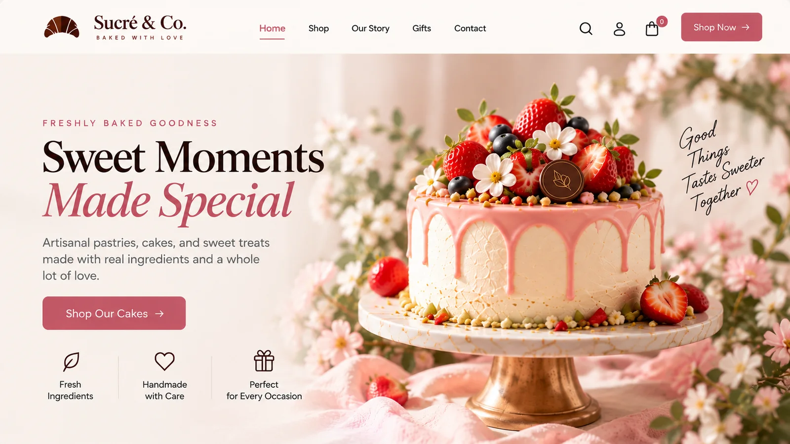 หน้าแรกเว็บไซต์ร้านเค้ก Sucré & Co.