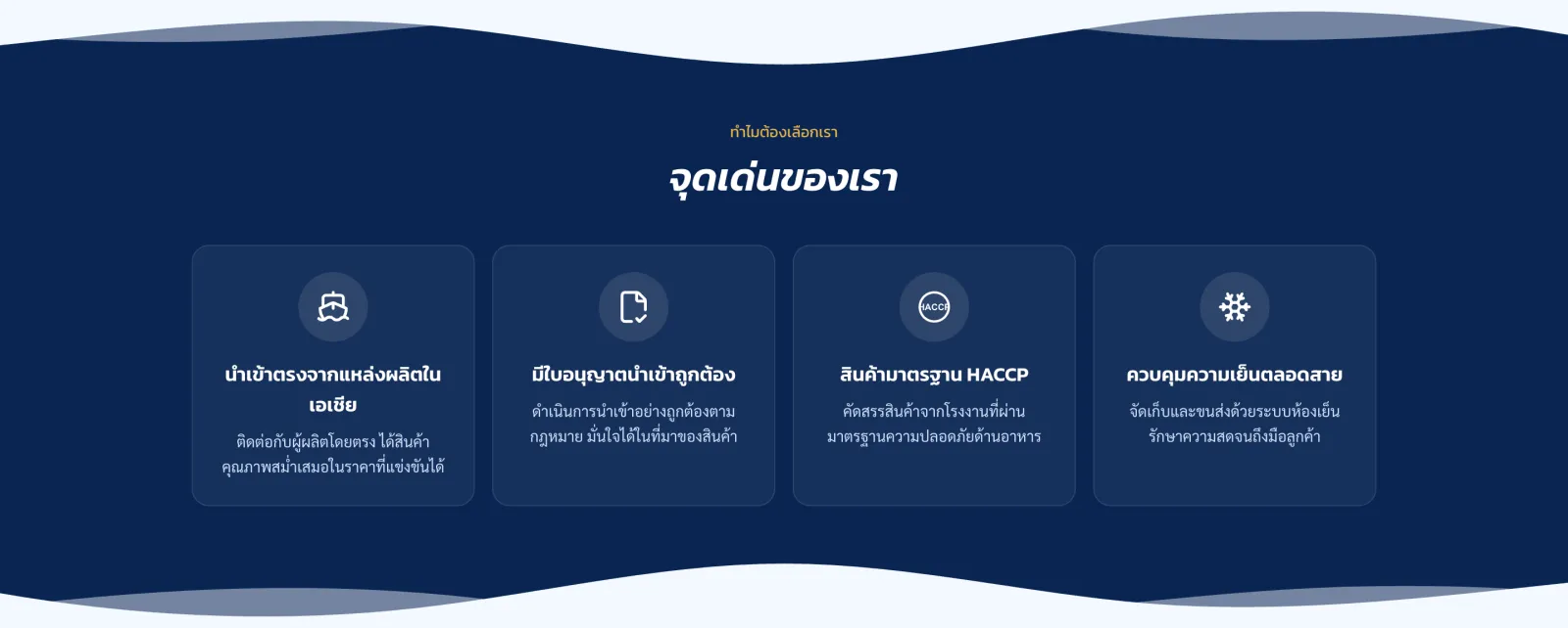 ส่วนจุดเด่นของเรา สี่การ์ดบนพื้นสีกรม